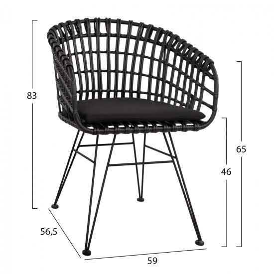 ΠΟΛΥΘΡΟΝΑ ΤΥΠΟΥ ΦΩΛΙΑ ΜΕΤΑΛΛΙΚΗ FB95456.02 ΜΕ WICKER ΜΑΥΡΟ 59Χ56,5Χ83Υ εκ.