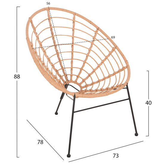 ΣΕΤ ΕΞΩΤΕΡΙΚΟΥ ΧΩΡΟΥ 3ΤΜΧ FB921047.11 ΜΠΕΖ ΣΥΝΘ.RATTAN-ΜΕΤΑΛΛΟ ΣΕ ΜΑΥΡΟ