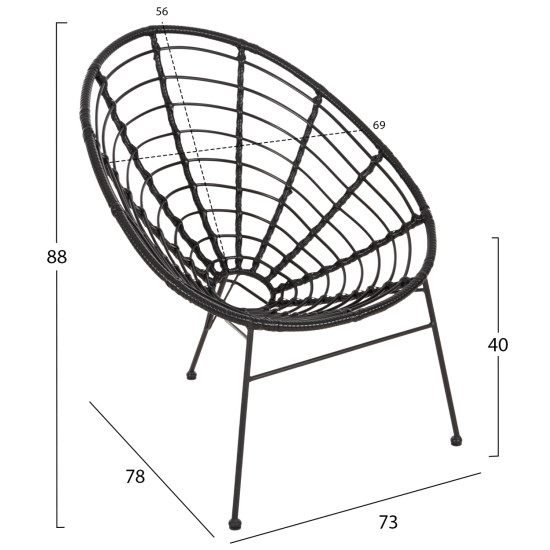 ΣΕΤ ΕΞΩΤΕΡΙΚΟΥ ΧΩΡΟΥ 3ΤΜΧ FB921047.12 ΜΑΥΡΟ ΣΥΝΘ.RATTAN & ΜΕΤΑΛΛΟ