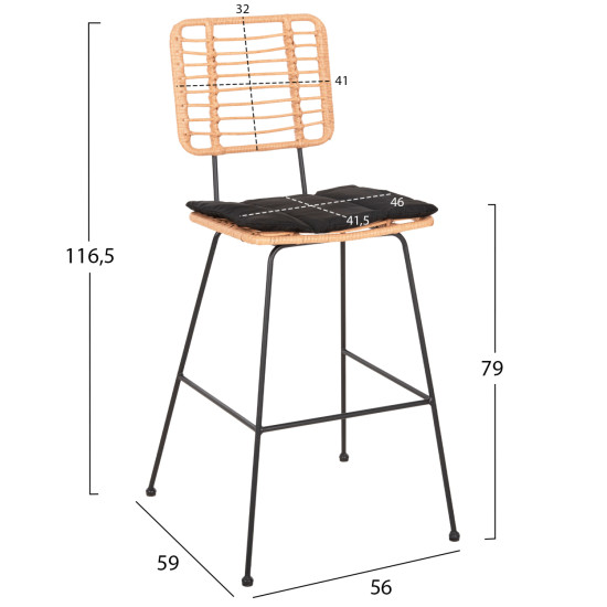 ΣΚΑΜΠΟ ΜΠΑΡ FB95455.11 ΜΕΤΑΛΛΟ&ΜΑΞΙΛΑΡΙ ΜΑΥΡΟ-WICKER ΜΠΕΖ 56x59x116,5Υεκ.