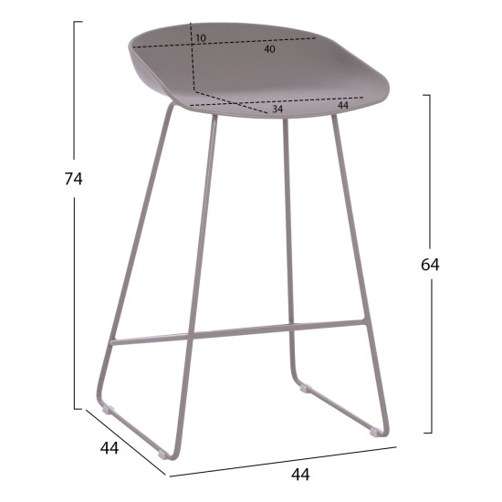 ΣΚΑΜΠΟ ΜΠΑΡ FB99299.10, ΓΚΡΙ, ΜΕΣΑΙΟΥ ΥΨΟΥΣ, 44x44x74 εκ.