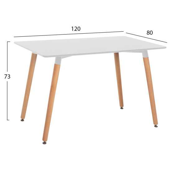 ΤΡΑΠΕΖΙ FB9008.01, ΛΕΥΚΟ MDF, ΞΥΛΙΝΑ ΠΟΔΙΑ ΟΞΙΑ, 120Χ80X73Υ ΕΚ.