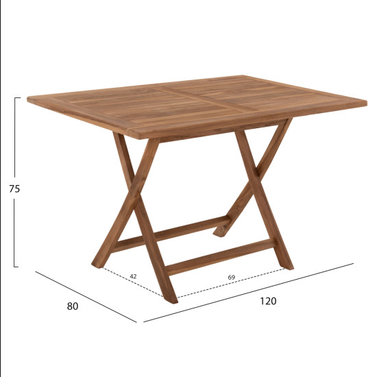 ΤΡΑΠΕΖΙ ΤΡΑΠΕΖΑΡΙΑΣ ΠΤΥΣΣΟΜΕΝΟ FB99542 TEAK ΣΕ ΦΥΣΙΚΟ ΧΡΩΜΑ 120x80x75Yεκ.