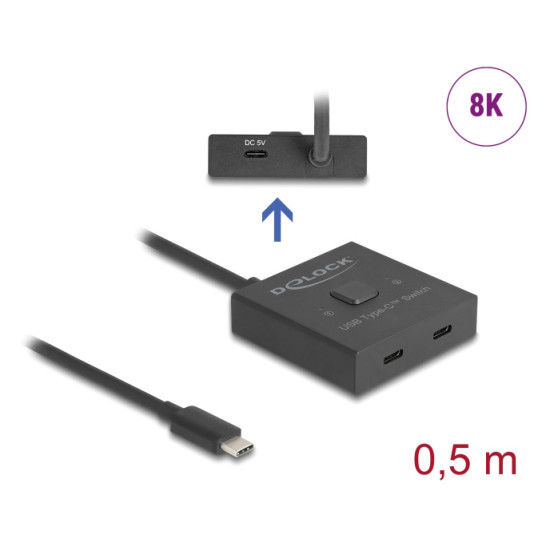 DELOCK USB-C switch 18911, 2 σε 1 bidirectional, 10Gbps, 8K, 100W, μαύρο