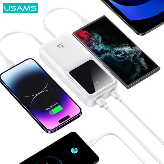 USAMS power bank US-CD212 με καλώδια, 4x έξοδοι, 20000mAh, 20W, μωβ