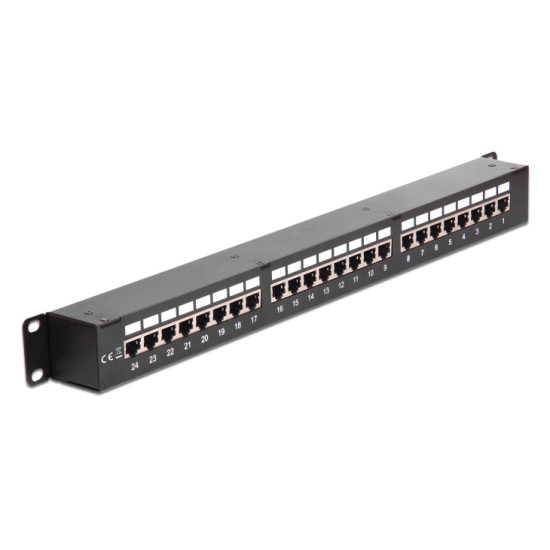 DELOCK patch panel 43295, 19"/1U, CAT 6, 24x coupler RJ45 ports, μαύρο