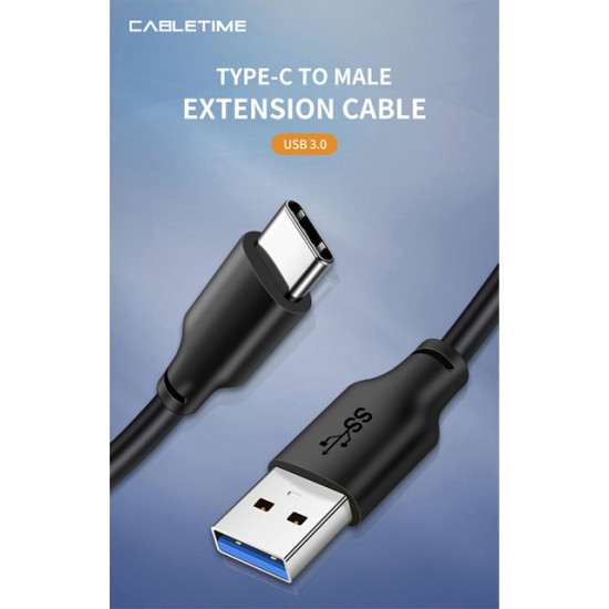 CABLETIME καλώδιο USB-C σε USB CMAMN, 15W, 5Gbps, 2m, μαύρο
