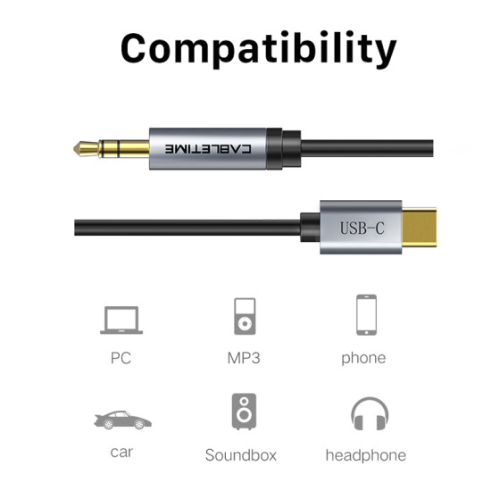 CABLETIME καλώδιο USB-C σε 3.5mm CT-CMAUDIO, AUX, 1m, μαύρο