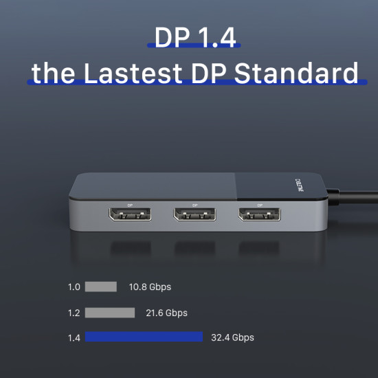 CABLETIME αντάπτορας DisplayPort σε 3x DisplayPort DMDF3, 8K, MST, γκρι