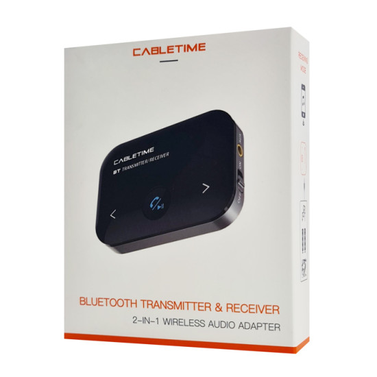 CABLETIME Bluetooth transmitter/receiver CT-BT01, BT 5.0, 450mAh, μαύρο