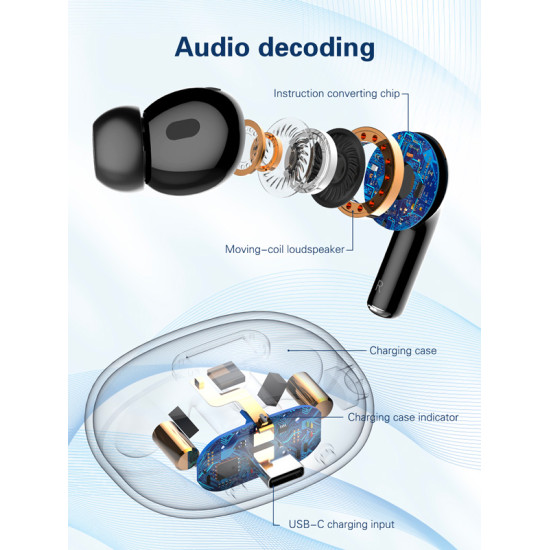 LDNIO earphones με θήκη φόρτισης T02, True Wireless, HiFi, Φ13mm, λευκά