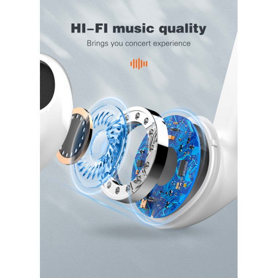 LDNIO earphones με θήκη φόρτισης T03, True Wireless, HiFi, Φ13mm, λευκά