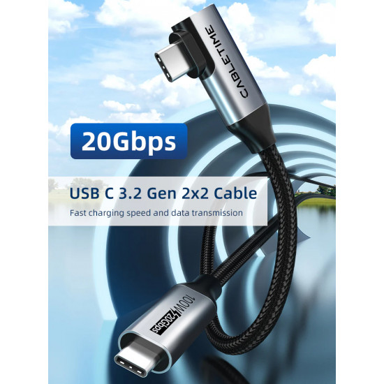 CABLETIME καλώδιο USB-C CT-CMCML-AG1, γωνιακό, 100W 20Gbps 4K, 1m, μαύρο