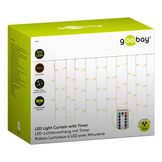 GOOBAY LED λαμπάκια κουρτίνα 57943, 3000K, 4.1m, IP44, USB, 300 LED