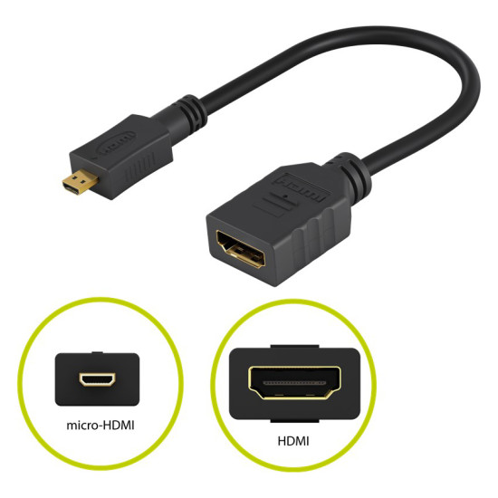 GOOBAY καλώδιο HDMI micro σε HDMI 58683, 4K/60Hz, 0.15m, μαύρο