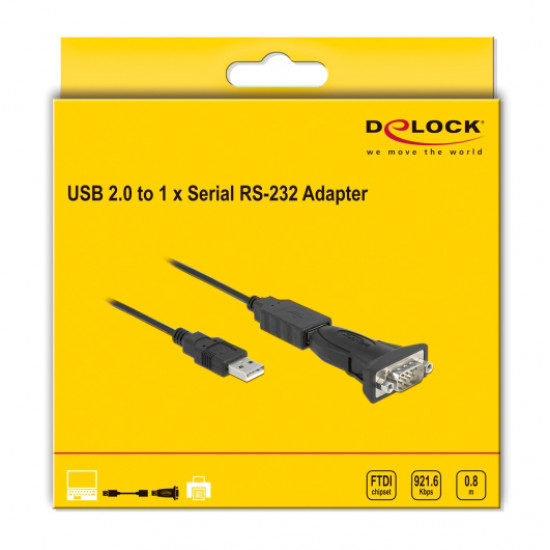 DELOCK αντάπτορας USB σε RS-232 DB9 61506 με καλώδιο USB, 0.8m, μαύρο