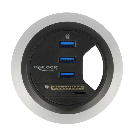 DELOCK USB hub 62869 με card reader, 5x θυρών, 5Gbps, Φ60/80mm, μαύρο