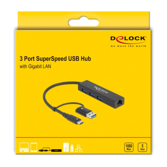 DELOCK docking station 64149, 4 θυρών, USB & USB-C σύνδεση, μαύρο