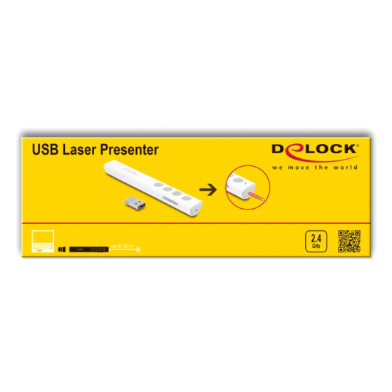 DELOCK τηλεχειριστήριο παρουσιάσεων 64251 με laser & πλήκτρα, 30m, λευκό