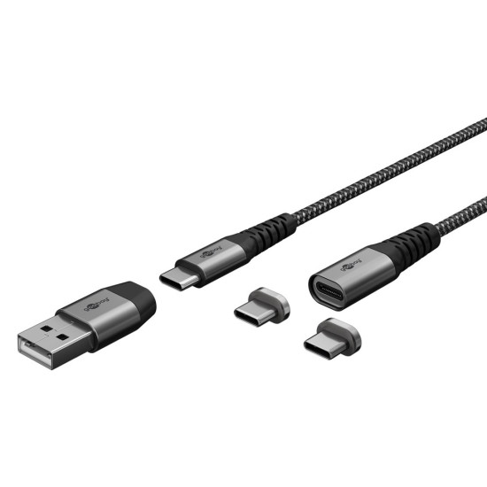 GOOBAY καλώδιο USB/USB-C σε USB-C 65653, μαγνητικό, 60W, 1m, γκρι