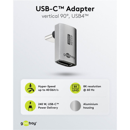 GOOBAY αντάπτορας USB-C 74442, γωνιακός 90°, USB4, 240W, 40Gbps, 8K, γκρι