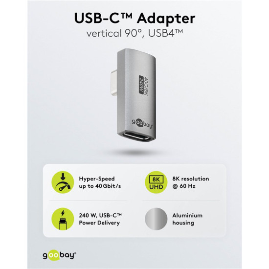 GOOBAY αντάπτορας USB-C 74443, γωνιακός 90°, USB4, 240W, 40Gbps, 8K, γκρι