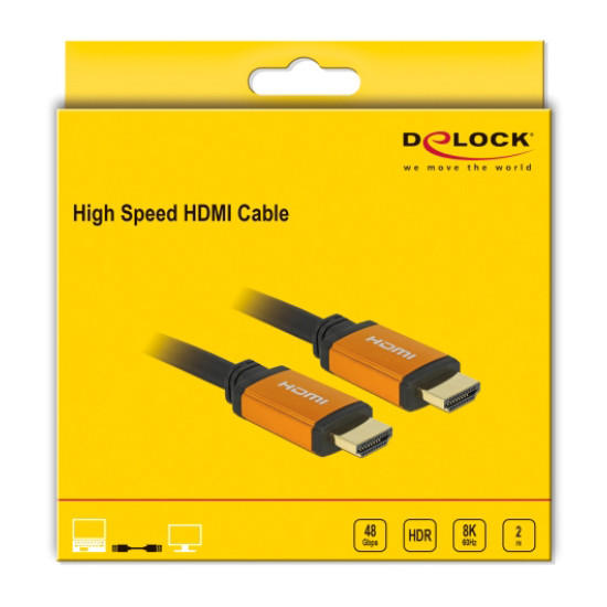 DELOCK καλώδιο HDMI 85729, 8K/60Hz, 48 Gbps, eARC, HDR, 2m, μαύρο