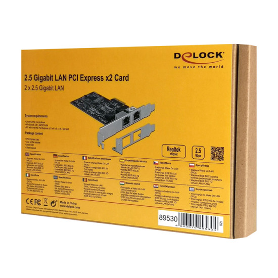 DELOCK κάρτα επέκτασης PCIe x2 σε 2x RJ45 89530, 2.5 Gbps, low profile