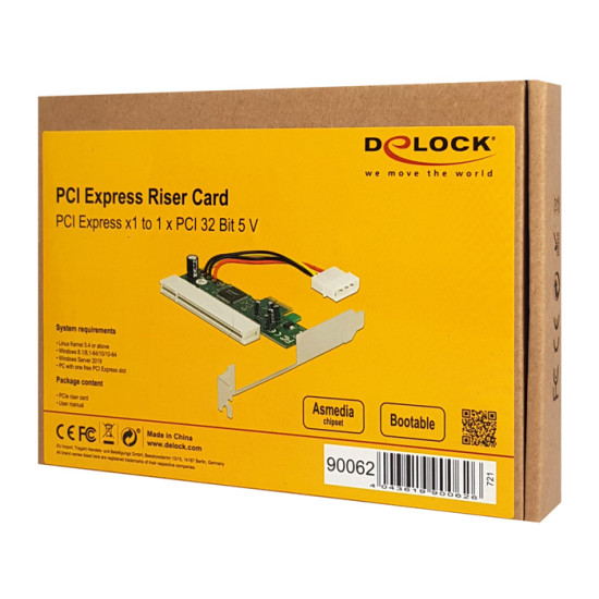 DELOCK κάρτα επέκτασης PCI Express σε PCI 32 Bit 5V 90062, Asmedia chip