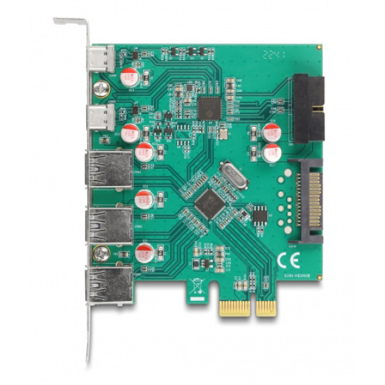 DELOCK κάρτα επέκτασης PCIe x1 σε 3x USB/2x USB-C/19-pin 90109, 5Gbps
