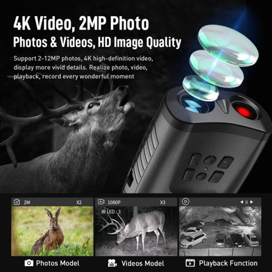 APEXEL ψηφιακά κιάλια APL-NV009 με νυχτερινή όραση, 5x/3x, 4K/2MP, μαύρα