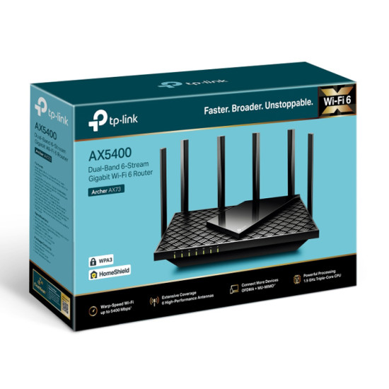 TP-LINK Router Archer AX73, WiFi 6, 5400Mbps AX5400, Dual Band, Ver. 1.0