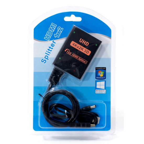 HDMI splitter CAB-H156, 1-in σε 2-out, 4K/60Hz, HDR/HDCP, 50cm, μαύρο