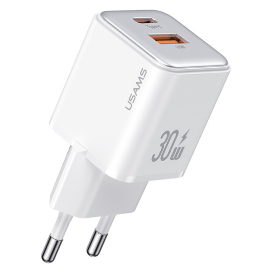 USAMS φορτιστής τοίχου US-CC189, USB & USB-C, 30W PD, λευκός