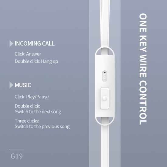 CELEBRAT earphones με μικρόφωνο G19, 3.5mm σύνδεση, Φ10mm, 1.2m, λευκά