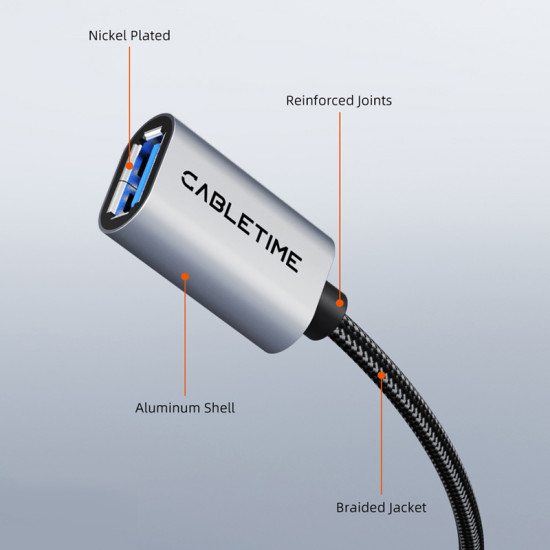 CABLETIME καλώδιο προέκτασης USB CT-AMAF1, 5Gbps, 2m, μαύρο