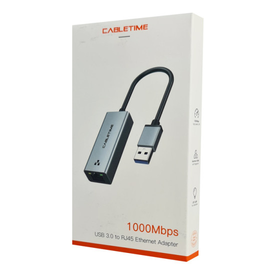 CABLETIME αντάπτορας δικτύου CT-AML1000, USB, 1000Mbps Ethernet, γκρι