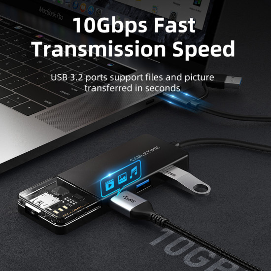 CABLETIME USB hub CT-HUBT5-PB, 4x θυρών, 10Gbps, USB/USB-C σύνδεση, μαύρο