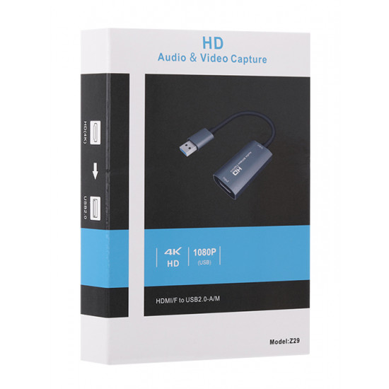 CABLETIME video capture Z29, HDMI/USB σύνδεση, 4K, γκρι
