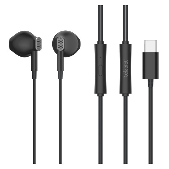 CELEBRAT earphones με μικρόφωνο D12, USB-C σύνδεση, Φ14.2mm, 1.2m, μαύρα