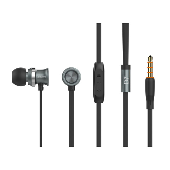 CELEBRAT earphones με μικρόφωνο D7, 3.5mm σύνδεση, Φ10mm, 1.2m, μαύρα