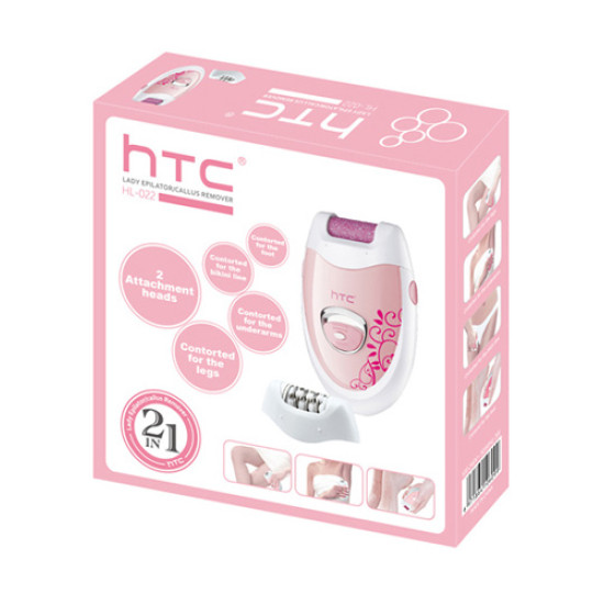 HTC αποτριχωτική μηχανή HL-022, 2 σε 1, επαναφορτιζόμενη, ροζ