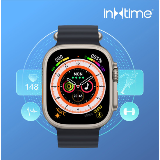 INTIME smartwatch 8 Ultra, 1.91", IP67, heart rate, ηχείο & mic, μαύρο