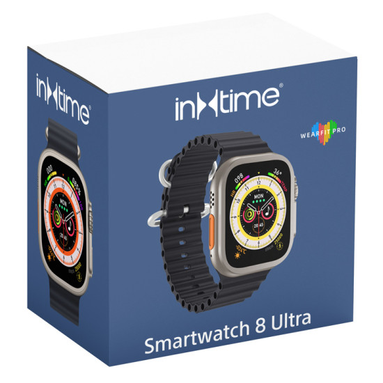 INTIME smartwatch 8 Ultra, 1.91", IP67, heart rate, ηχείο & mic, μαύρο