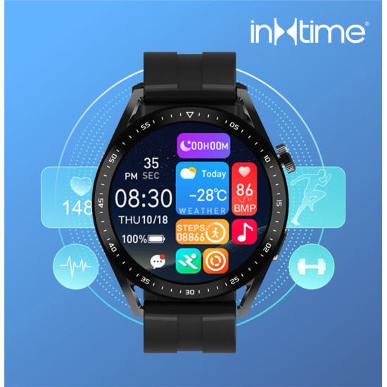 INTIME smartwatch 3 Pro, 1.28", IP67, heart rate, ηχείο & mic, μαύρο