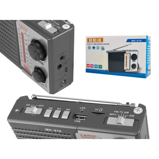 HMIK φορητό ραδιόφωνο & ηχείο MK-918 με φακό, USB/TF/AUX, γκρι