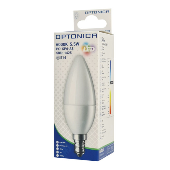 OPTONICA LED λάμπα C37 1425, 5.5W, 6000K, E14, 450lm