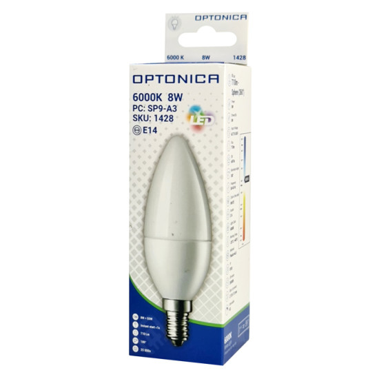 OPTONICA LED λάμπα candle C37 1428, 8W, 6000K, 710lm, E14