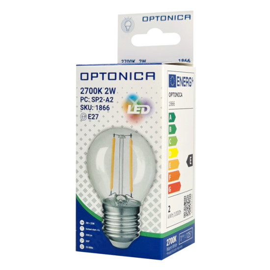 OPTONICA LED λάμπα G45 1866, Filament, 2W, 2700K, 200lm, E27