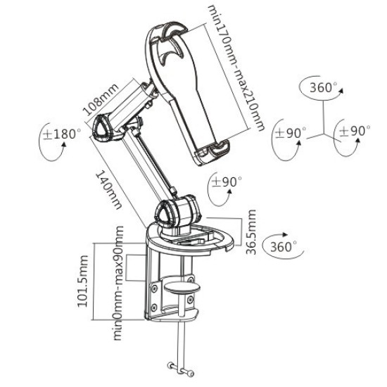 BRATECK βάση γραφείου PAD18-02 για tablet 7-10.4", γκρι